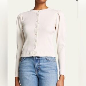 AMO off white Puff Sleeve Button-Up Cardigan